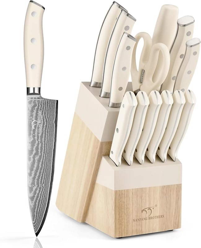 NANFANG BROTHERS 14-Piece Damascus Kitchen Knife Set with Shears, Shar