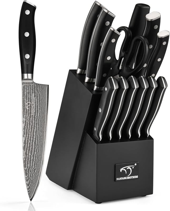 NANFANG BROTHERS 14-Piece Damascus Kitchen Knife Set with Shears, Shar