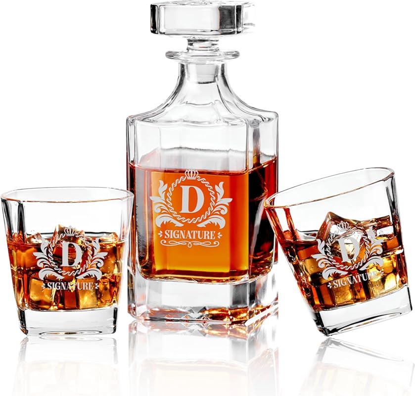 Personalized Laser Engraved 750ml Lead-Free Whiskey Decanter Set with 