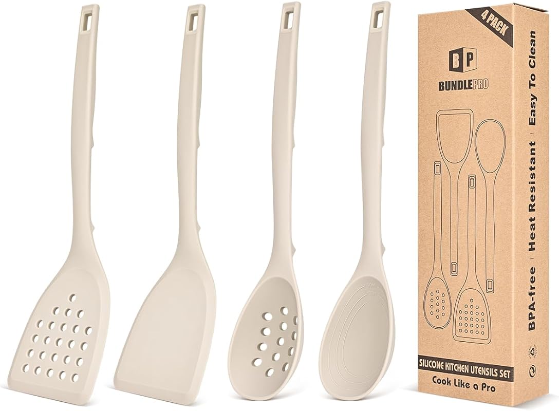 Khaki 4-Pack Silicone Cooking Utensils: Nonstick Spatulas, Heat Resist