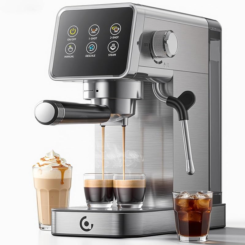 Compact 20 Bar Espresso Coffee Machine: LED Touch Screen, Self-Cleanin