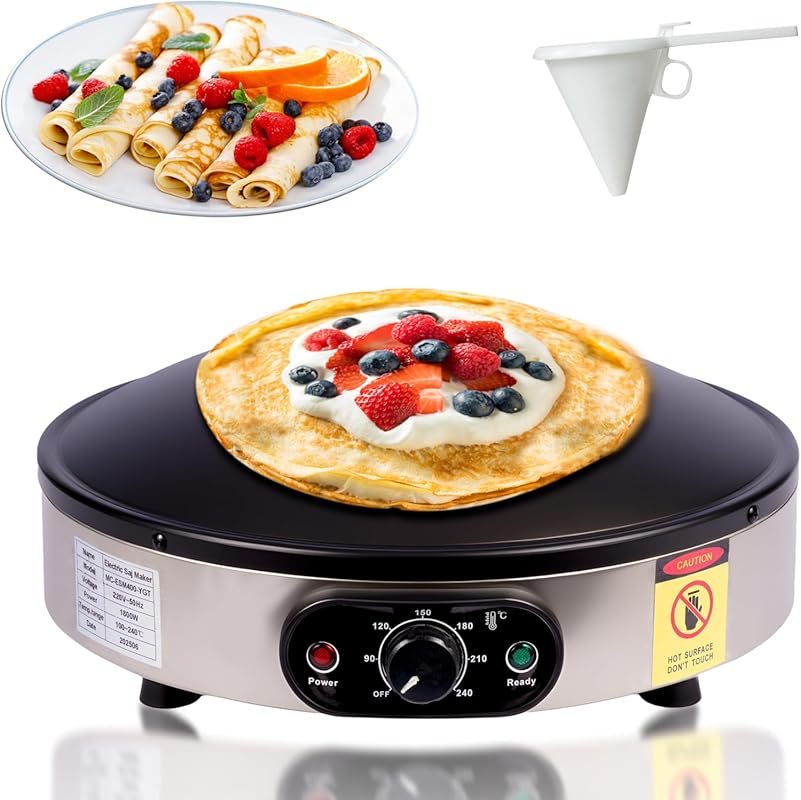 16-Inch Commercial Electric Crepe Maker, 1600W Non-Stick Convex Griddl