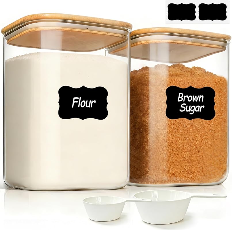 ComSaf 2-Pack 1 Gallon Wide Mouth Glass Storage Jars with Lids for Flo