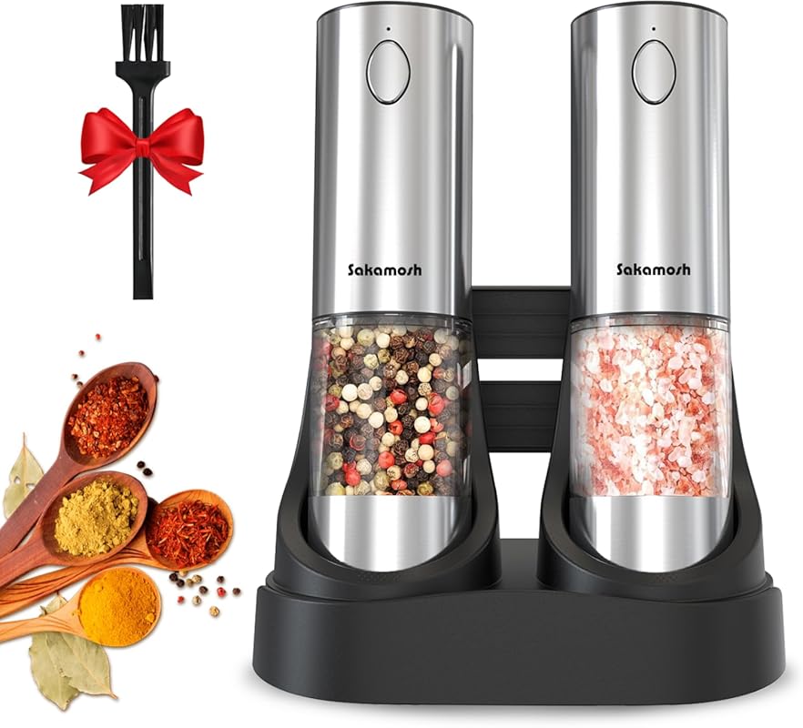 Electric Salt & Pepper Grinder Set with USB Base, 95ml Capacity, 6 Coa