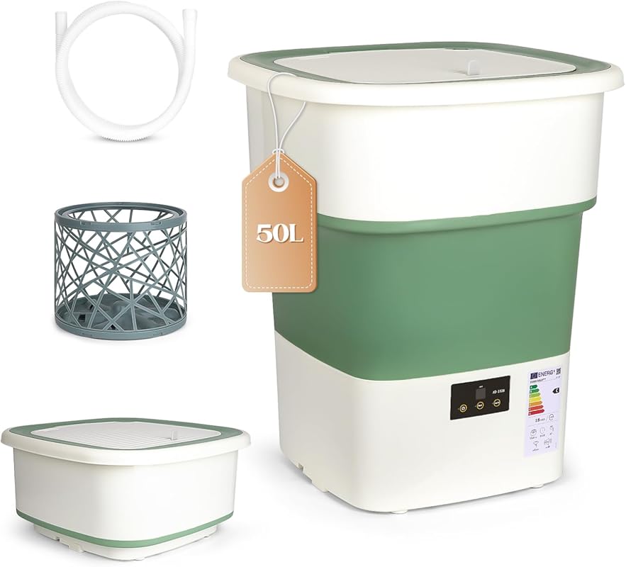 Portable 1.8 Cu.Ft Foldable Washing Machine with Spin Basket, 150W Mot