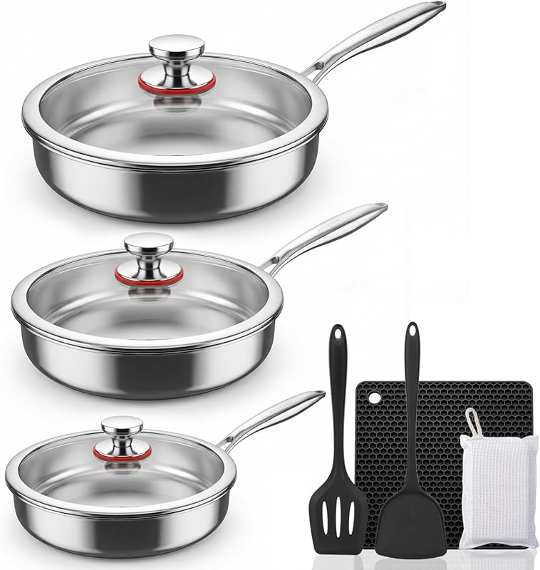 Tri-Ply Stainless Steel 13-Piece Cookware Set with Lids & Detachable H