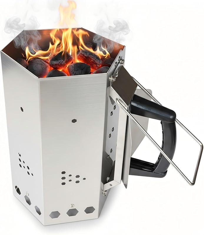 Premium Stainless Steel Hexagonal Charcoal Chimney Starter with Ergono