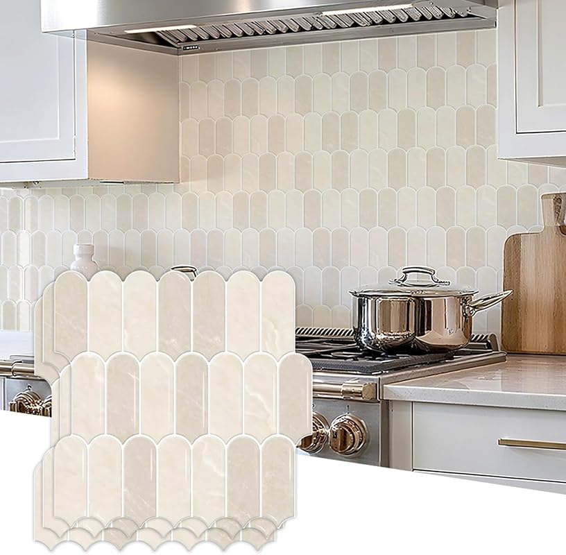 Beige Peel & Stick Backsplash: 10-Sheet 12x12 3D Self-Adhesive Waterpr