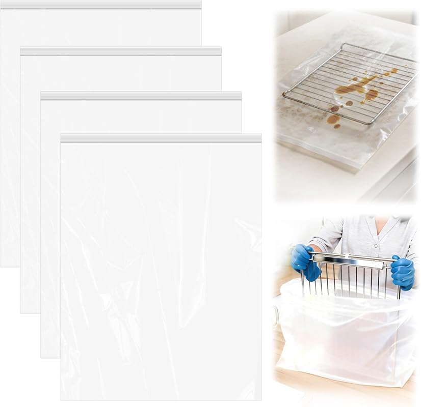Heavy Duty Oven Grill Cleaning Bags (4-Pack) for Racks, Reusable Soak-