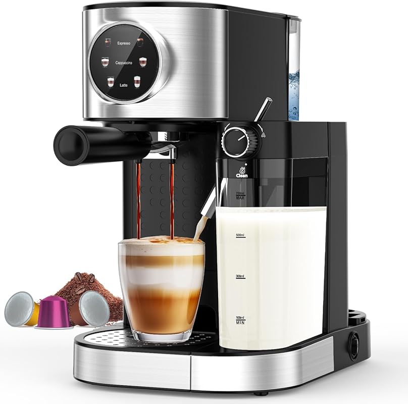 Super Compact 20 Bar Espresso Machine: Stainless Steel, Touch Screen,
