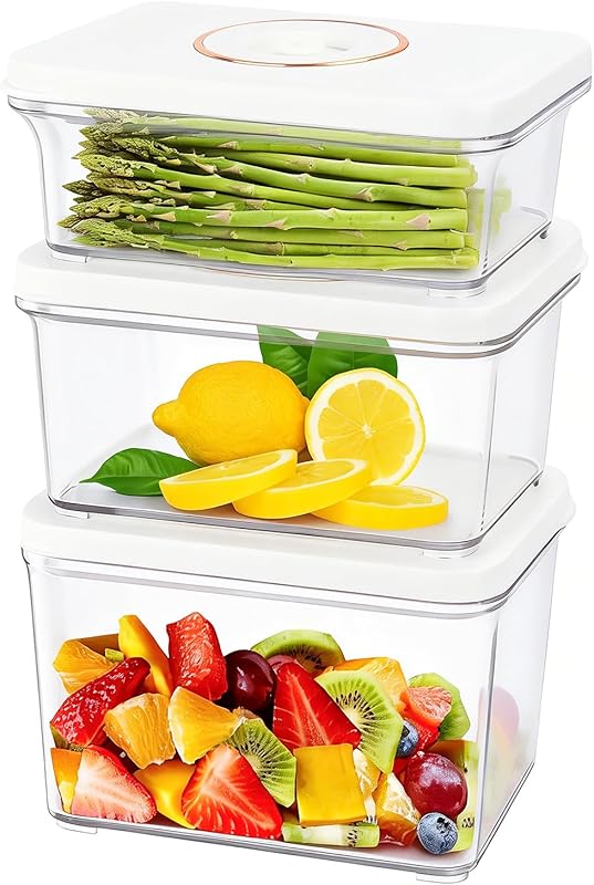 Reusable 3-Piece Vacuum Seal Food Storage Containers with Lids for Mea