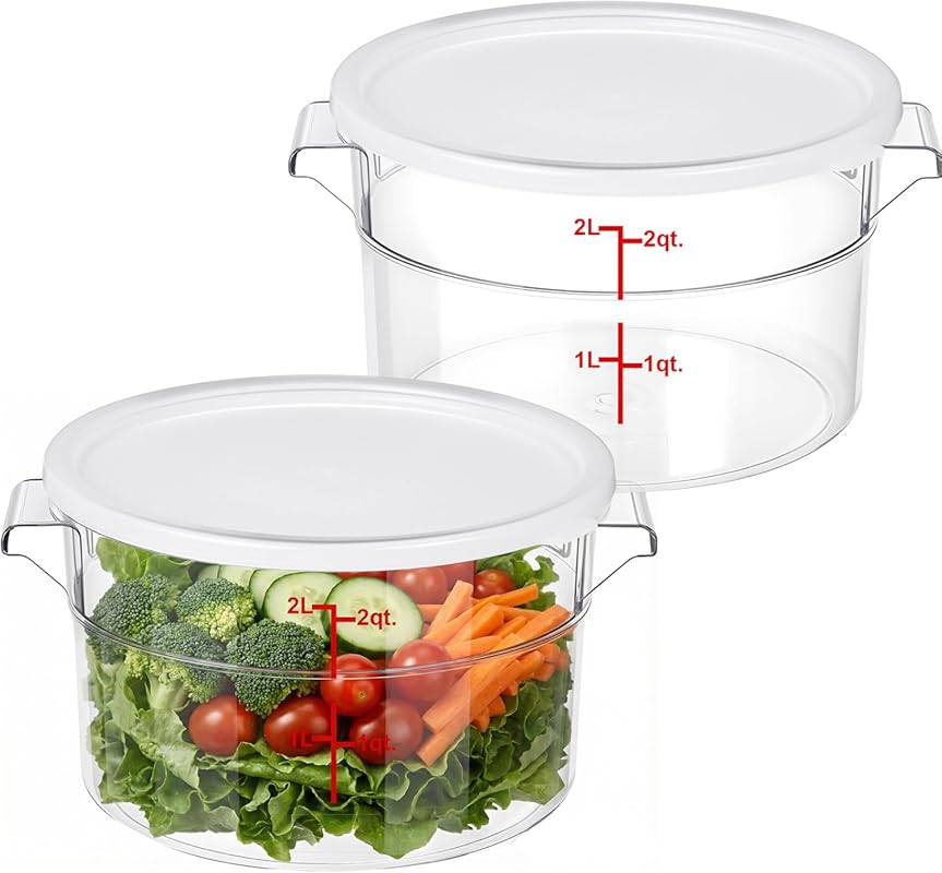 Round 2QT Dough Proofing Bucket 2-Pack with Lid & Scale, Clear Translu