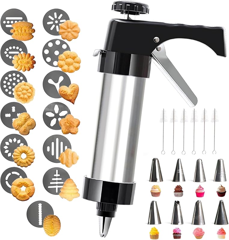 Spritz Cookie Press Gun Kit with 13 Discs & 8 Icing Nozzles for DIY Ch