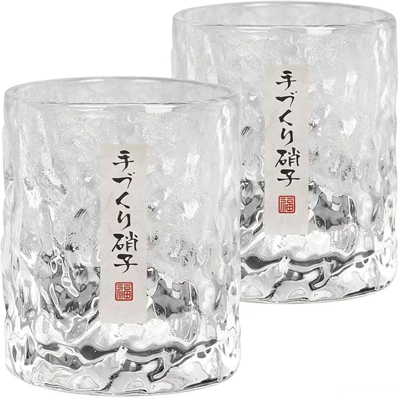 Glacier Edo Textured Japanese Crystal Whiskey Glasses Set of 2, 8oz Ha