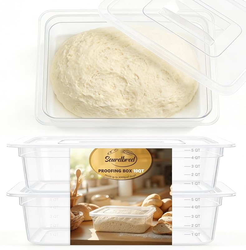 10QT Large Dough Proofing Container 2-Pack with Lid, BPA-Free, Stackab