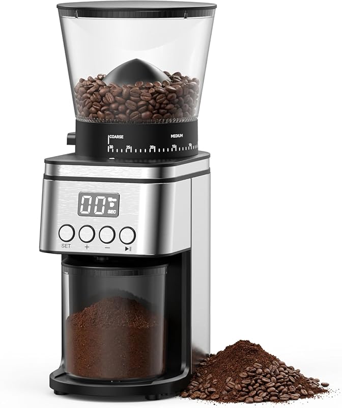 Electric Conical Burr Coffee Grinder with Adjustable Settings, Easy-Cl