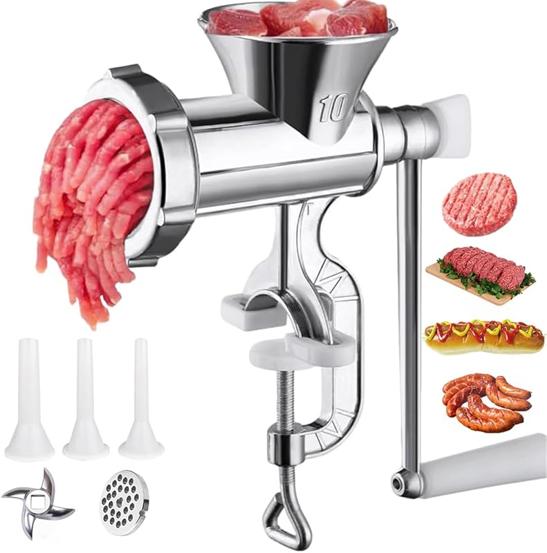 Manual Meat Grinder & Mincer for Home Use, Hand Operated Sausage Maker