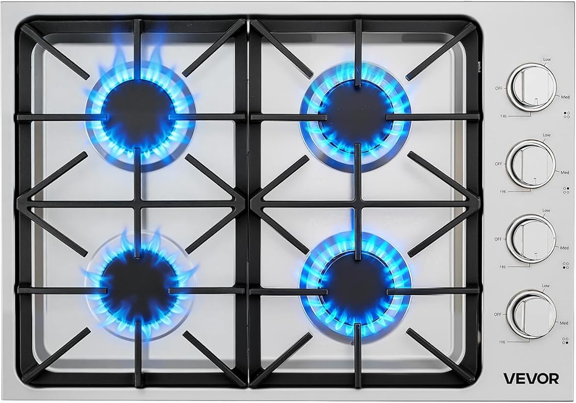 VEVOR 30 Inch Gas Cooktop with 4 Sealed Burners, LPG/NG Convertible St