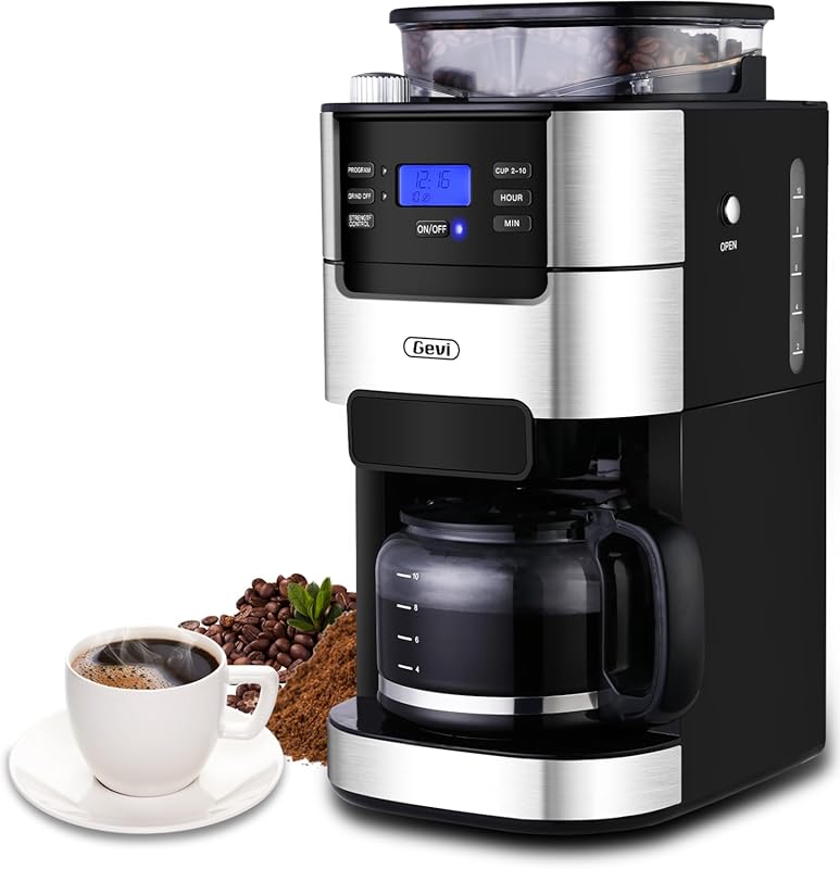 Gevi 10-Cup Drip Coffee Maker with Built-in Burr Grinder, Programmable