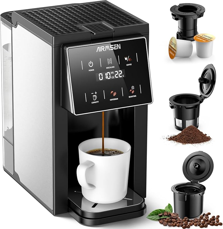 AIRMSEN Grind & Brew Single-Serve Coffee Maker with Built-in Grinder,