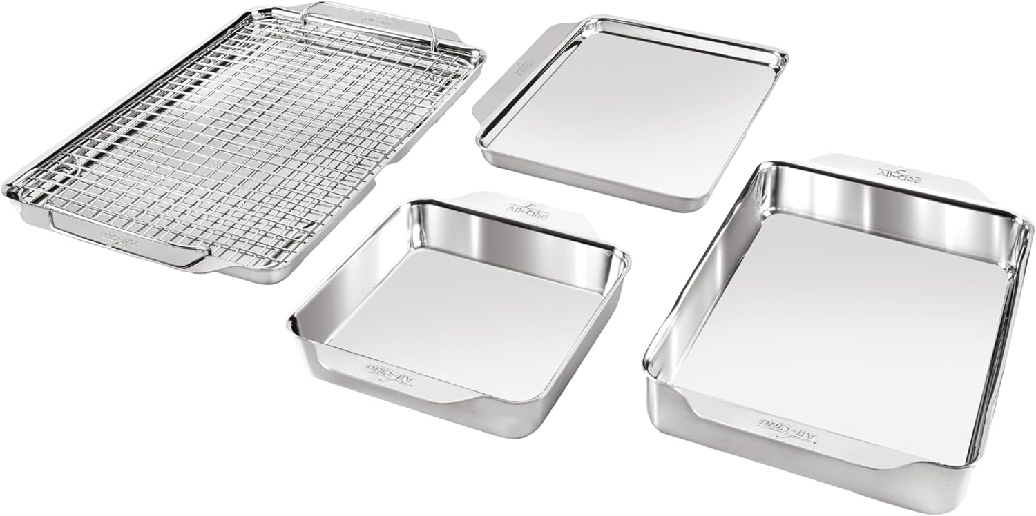 All-Clad 5 Piece Stainless Steel Bakeware Set for Baking & Roasting.