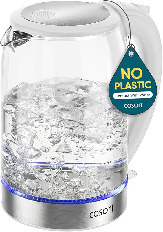 Cosori 1.7L Borosilicate Glass Electric Kettle, No Plastic Contact, Wi