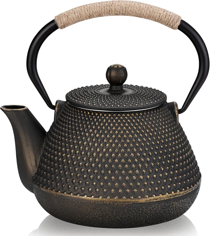 32oz Cast Iron Tetsubin Teapot, Stovetop Safe Kettle with Stainless St