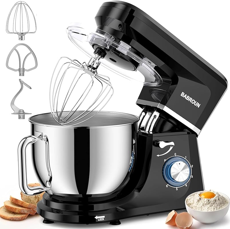 8.45 QT Electric Stand Mixer 660W, 6 Speed Kitchen Mixer with Whisk, H