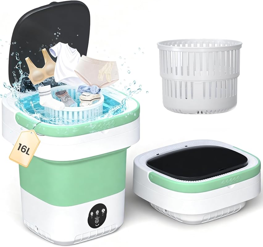 Portable 16L Foldable Mini Washer, Spin Basket, 3 Modes, Deep Cleaning