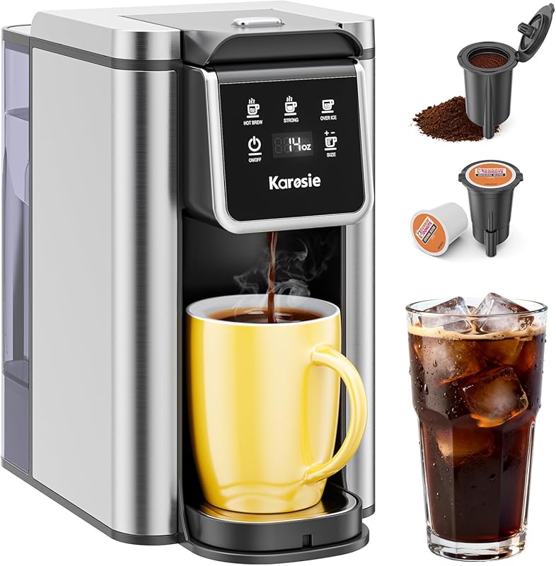 Hot & Iced Single Serve K Cup Coffee Maker for Pods & Grounds with 50o