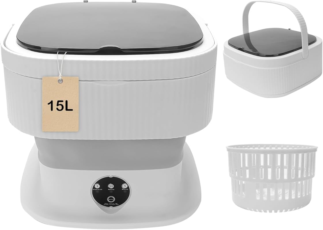Portable Mini Washer Dryer Combo, 15L Collapsible for Travel, Apartmen