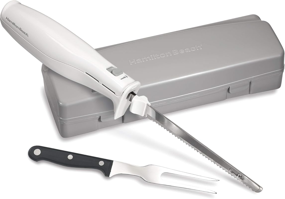 Hamilton Beach White Electric Knife Set for Meats, Bread