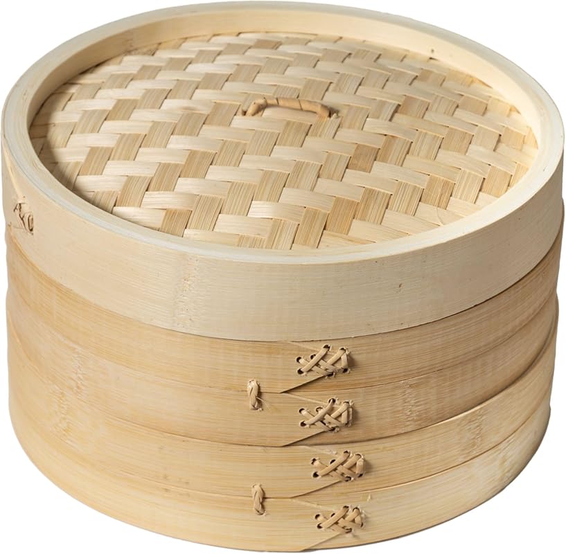 Joyce Chen 10-Inch 2-Tier Bamboo Steamer Baskets for Asian Cooking, Du
