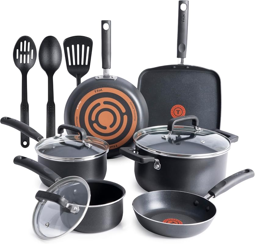 T-fal Signature 12-Piece Nonstick Cookware Set, Oven Safe to 350F, Dis