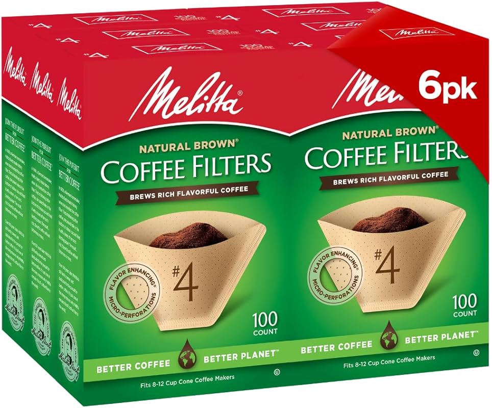 Melitta #4 Cone Coffee Filters, Natural Brown, 600 Count (6-Pack), Fit