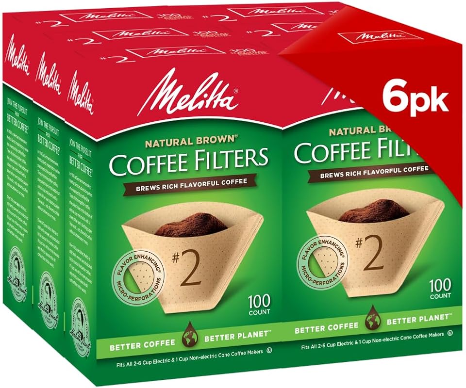 Melitta #2 Cone Coffee Filters, Natural Brown, 600 Count (6-Pack), Fit