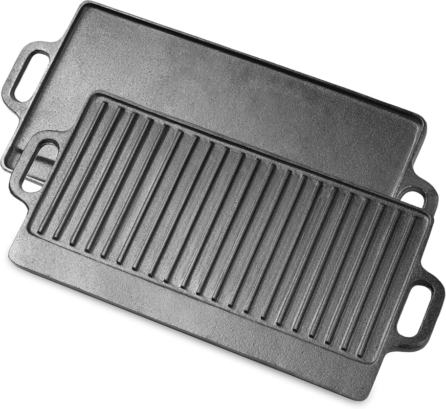 ProSource 19.5”x9” 2-in-1 Reversible Cast Iron Griddle - Pre-Seasoned,