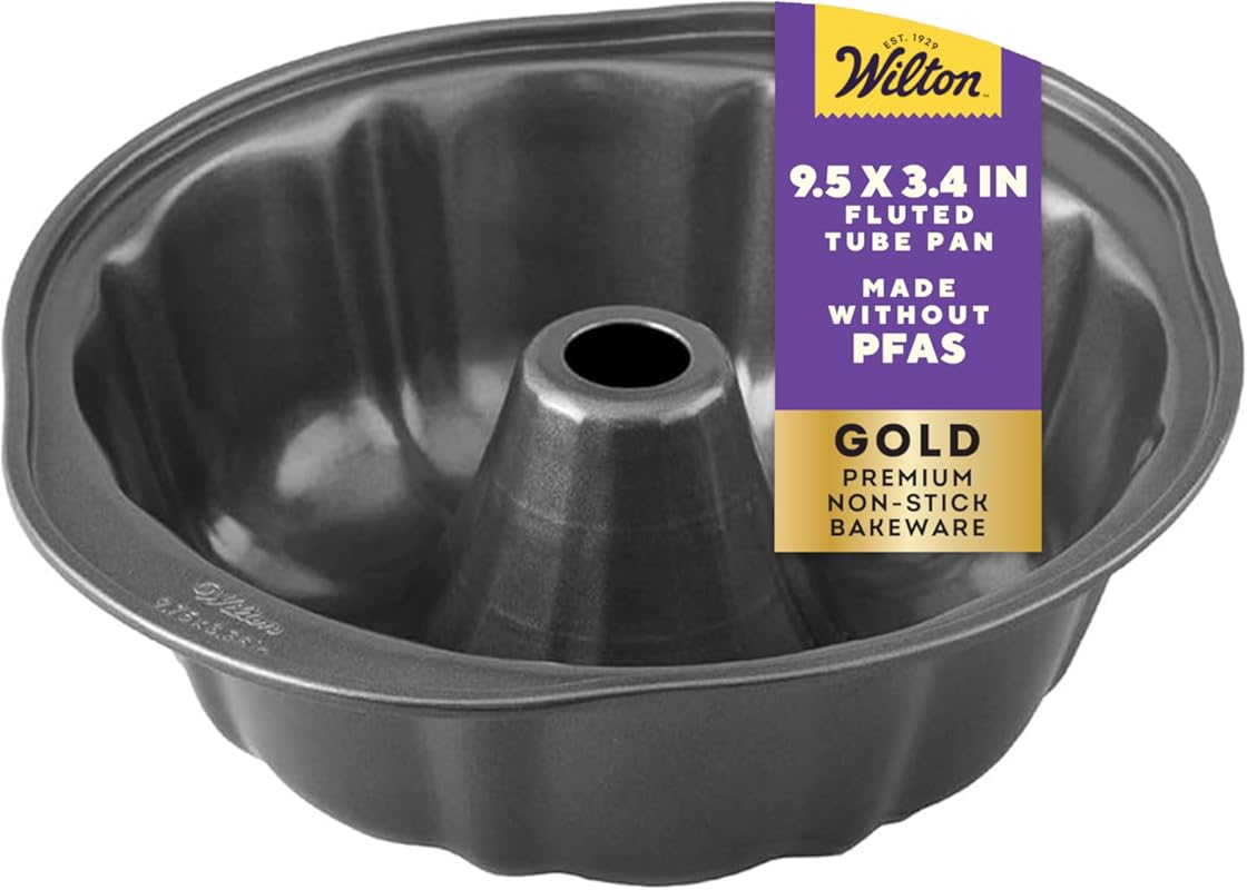 Wilton Gold Non-Stick 9.49 in Fluted Tube Cake Pan - PFAS-Free Stainle