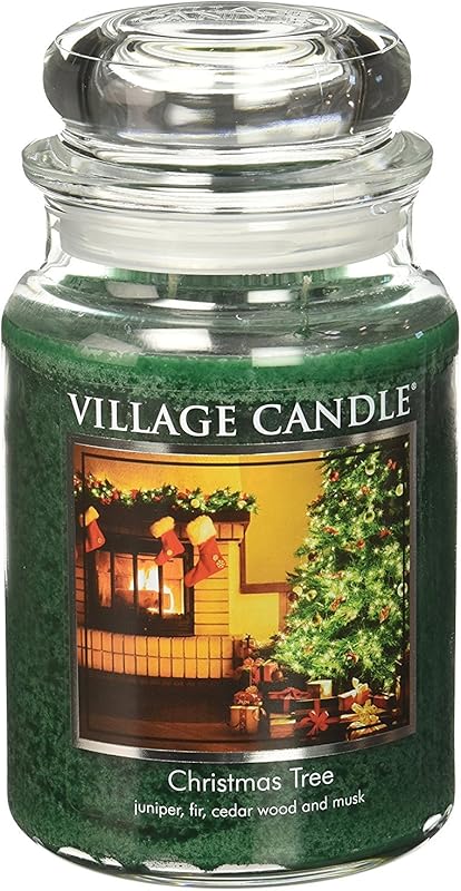 Village Candle Christmas Tree Scented Candle, Large Green Glass Apothe