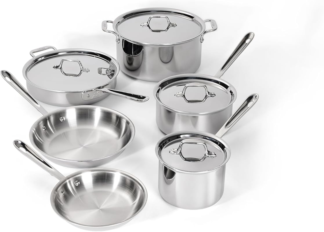 All-Clad D3 10-Piece Stainless Steel Cookware Set with Frying Pans, Sa