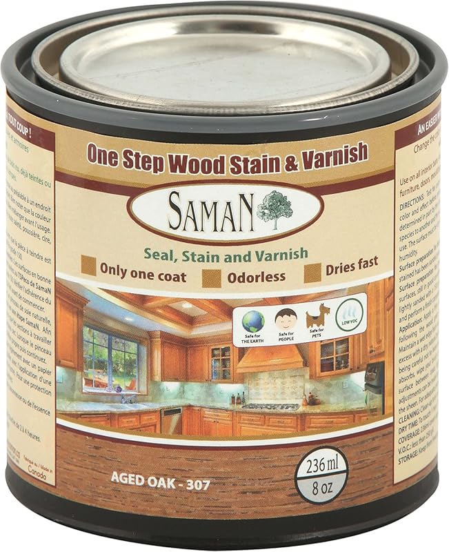 SamaN SAM-307 Interior One Step Wood Seal, Stain & Varnish, Aged Oak, 