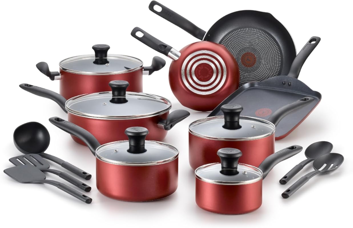 T-fal Initiatives 18-Piece Nonstick Cookware Set: Oven & Broiler Safe,