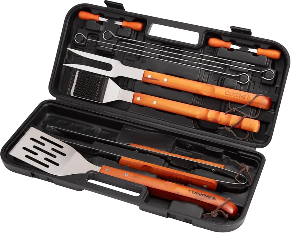 Cuisinart CGS-W13 13-Piece Wooden Handle Grill Tools Set with Stainles