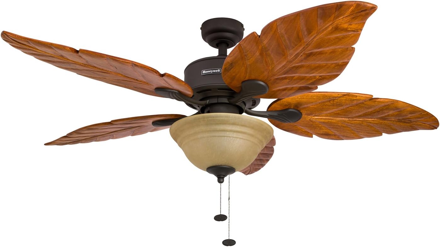 Honeywell Sabal Palm 52 Inch Tropical LED Ceiling Fan with Light, Wood