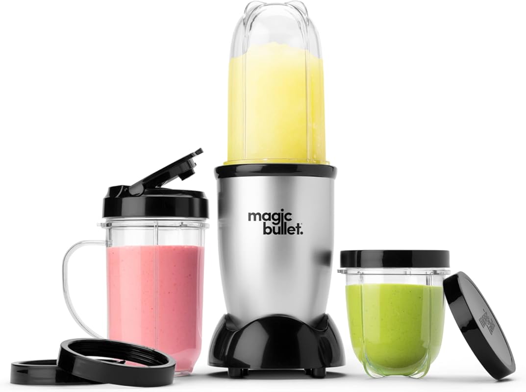 Magic Bullet Small Personal Blender, 11-Piece Set in Silver for Shakes