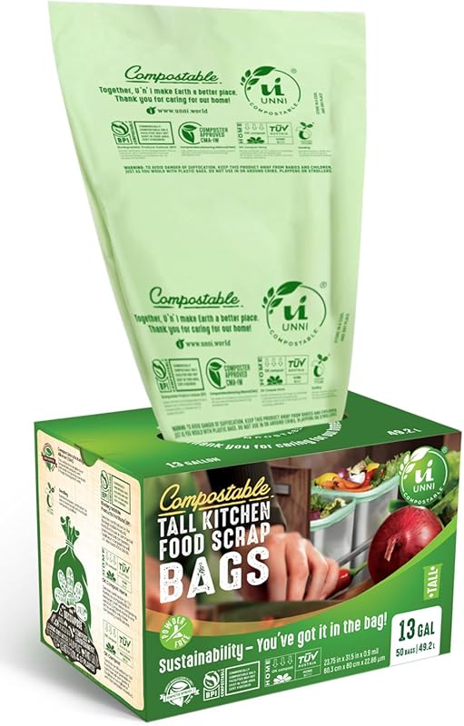 UNNI 13 Gallon Compostable Trash Bags, Heavy Duty Tall Kitchen Liners,
