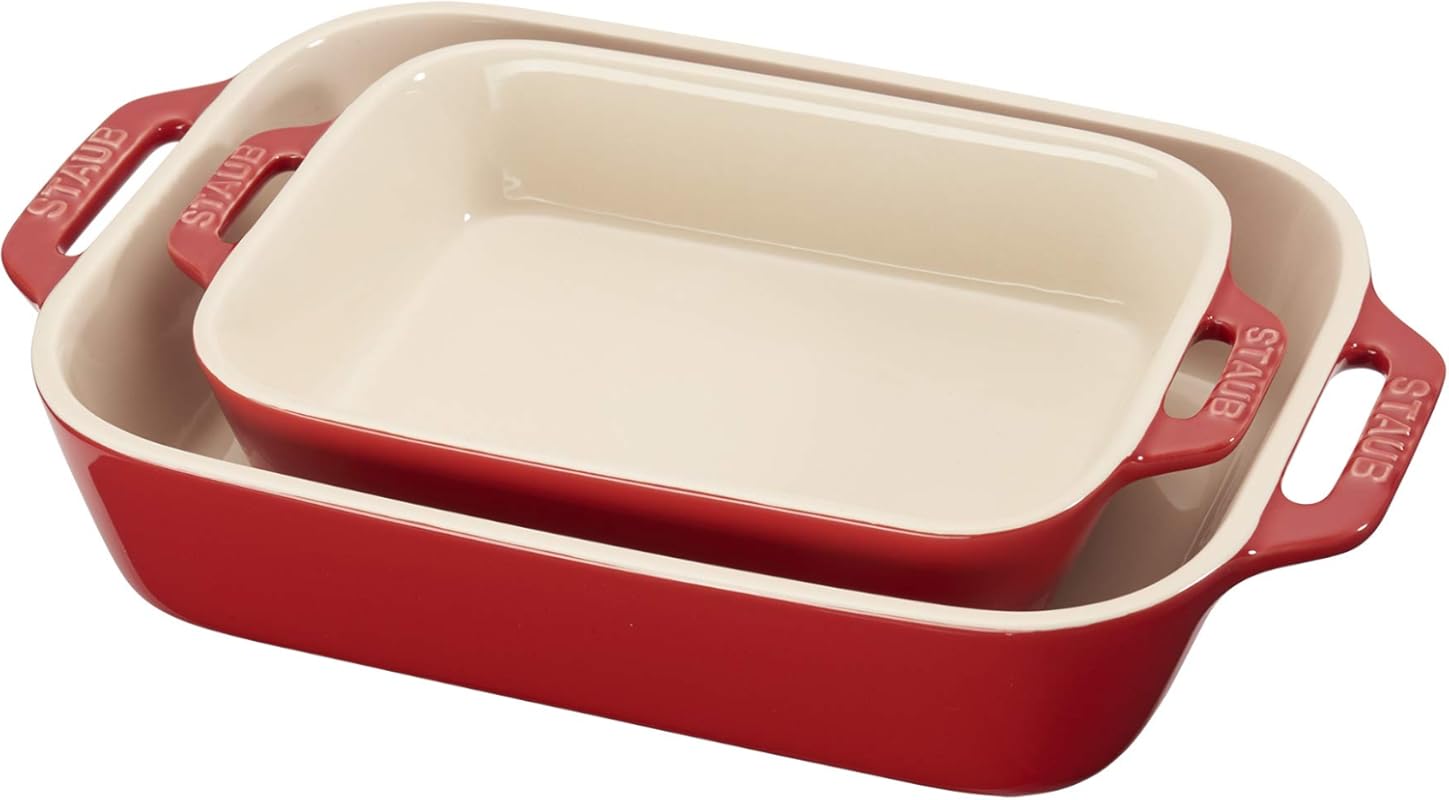 Staub Durable 2-Piece Ceramic Rectangular Oven-Safe Baking Dish Set, C