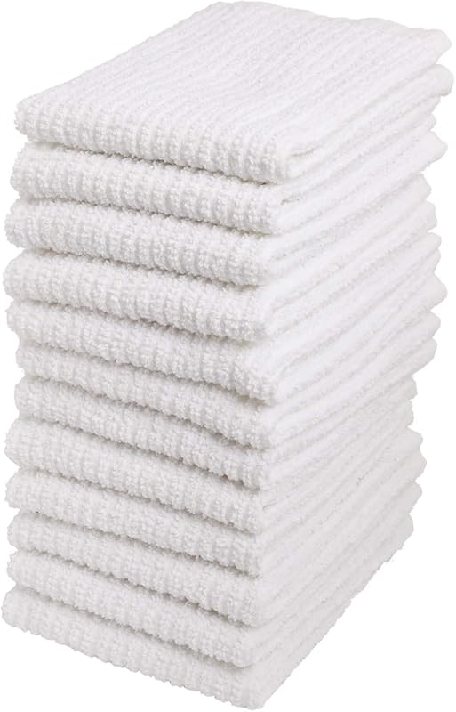 Living Fashions Bar Mop Kitchen Towels - 12 Pack White 100% Cotton Mac