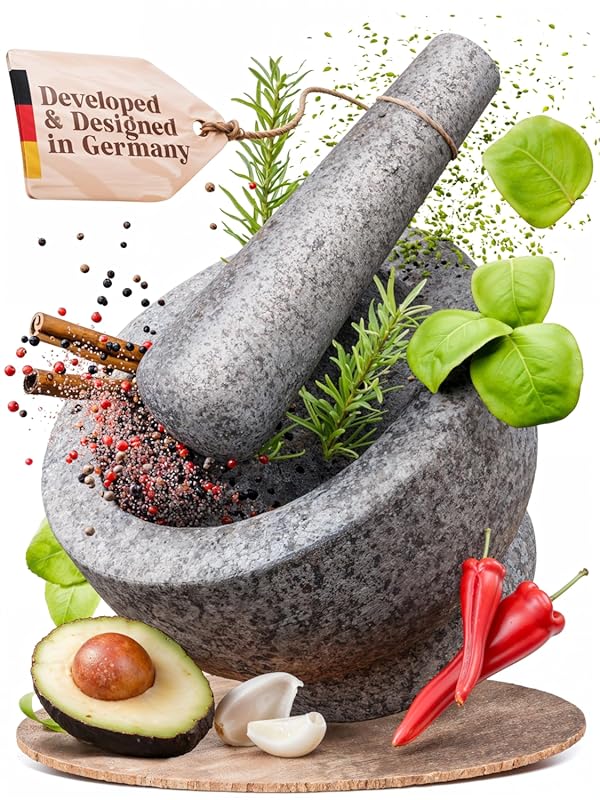 ChefSofi 6-Inch 2-Cup Mortar and Pestle Set, Unpolished Heavy Granite 