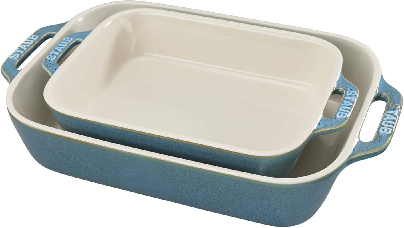 Staub Durable 2-Piece Ceramic Rectangular Baking Dish & Casserole Set,